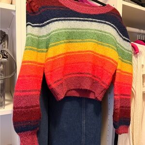Zara Rainbow Striped Crew Neck Sweater